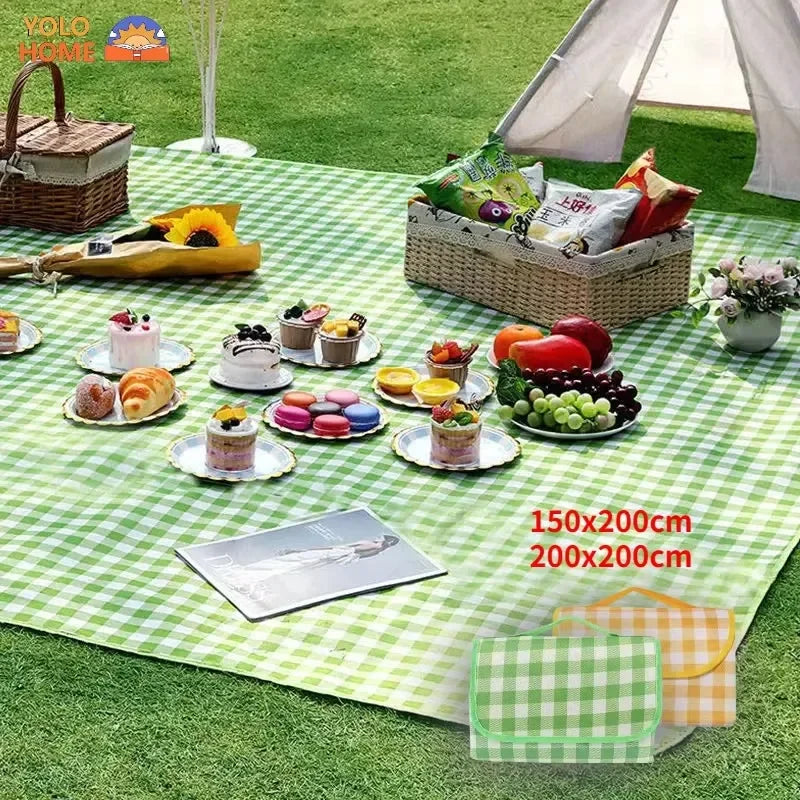 Foldable Picnic Mat Waterproof Picnic Blanket Strap Mat Oxford Cloth Beach Mats Ultralight Picnic Pad Outdoor Travel Large Thick